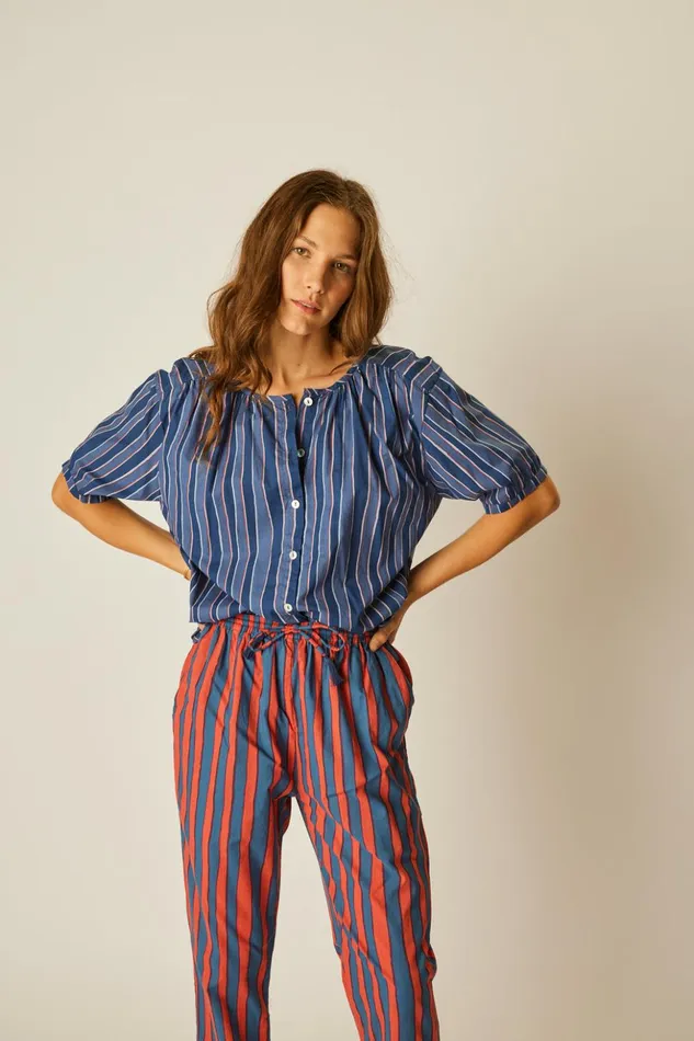 Bianca Pant Batik Stripe Blood Orange Women Natalie Martin Bottoms Bianca Pant Batik Stripe Blood Orange Women Natalie Martin Bottoms