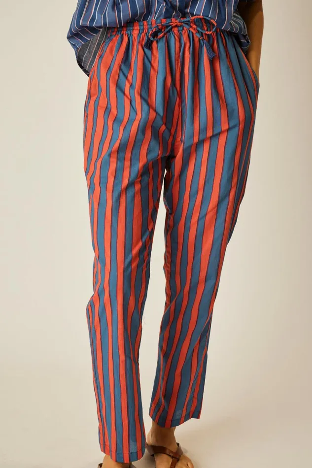 Bianca Pant Batik Stripe Blood Orange Women Natalie Martin Bottoms Bianca Pant Batik Stripe Blood Orange Women Natalie Martin Bottoms