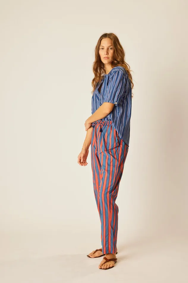 Bianca Pant Batik Stripe Blood Orange Women Natalie Martin Bottoms Bianca Pant Batik Stripe Blood Orange Women Natalie Martin Bottoms