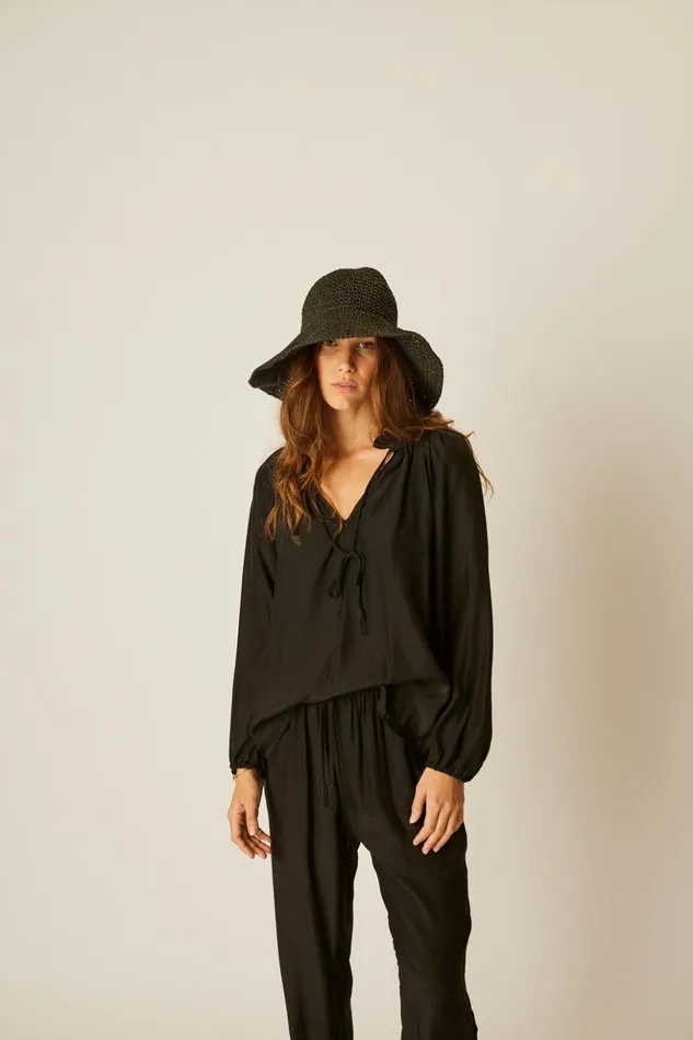 Bianca Pant Black Silk Women Natalie Martin Bottoms