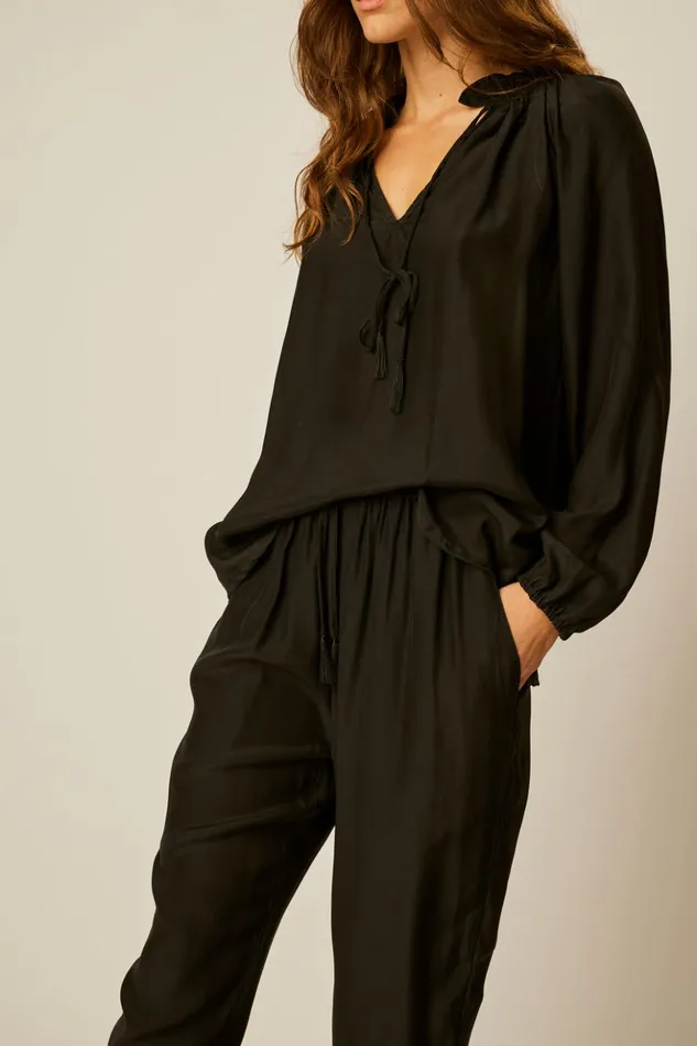 Bianca Pant Black Silk Women Natalie Martin Bottoms