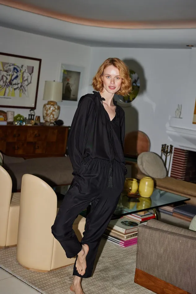 Bianca Pant Black Silk Women Natalie Martin Bottoms