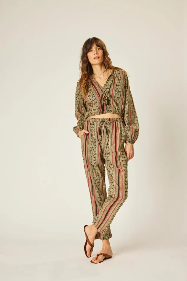 Bianca Pant Paisley Stripe Black Women Natalie Martin Bottoms