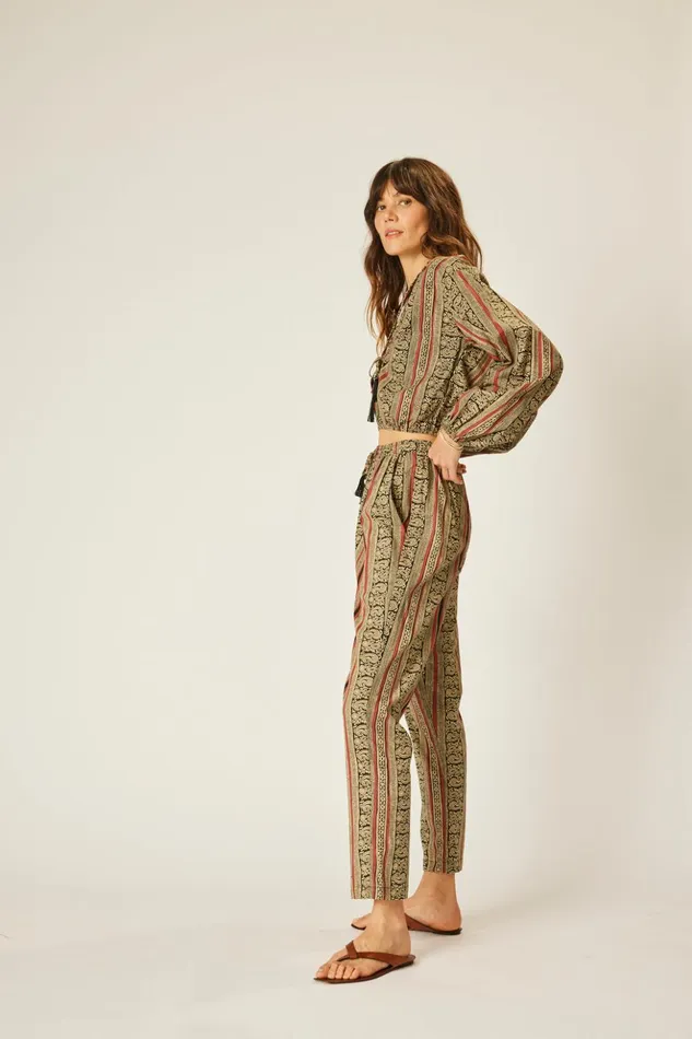 Bianca Pant Paisley Stripe Black Women Natalie Martin Bottoms Bianca Pant Paisley Stripe Black Women Natalie Martin Bottoms