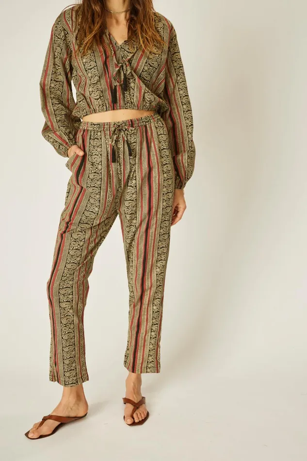Bianca Pant Paisley Stripe Black Women Natalie Martin Bottoms Bianca Pant Paisley Stripe Black Women Natalie Martin Bottoms