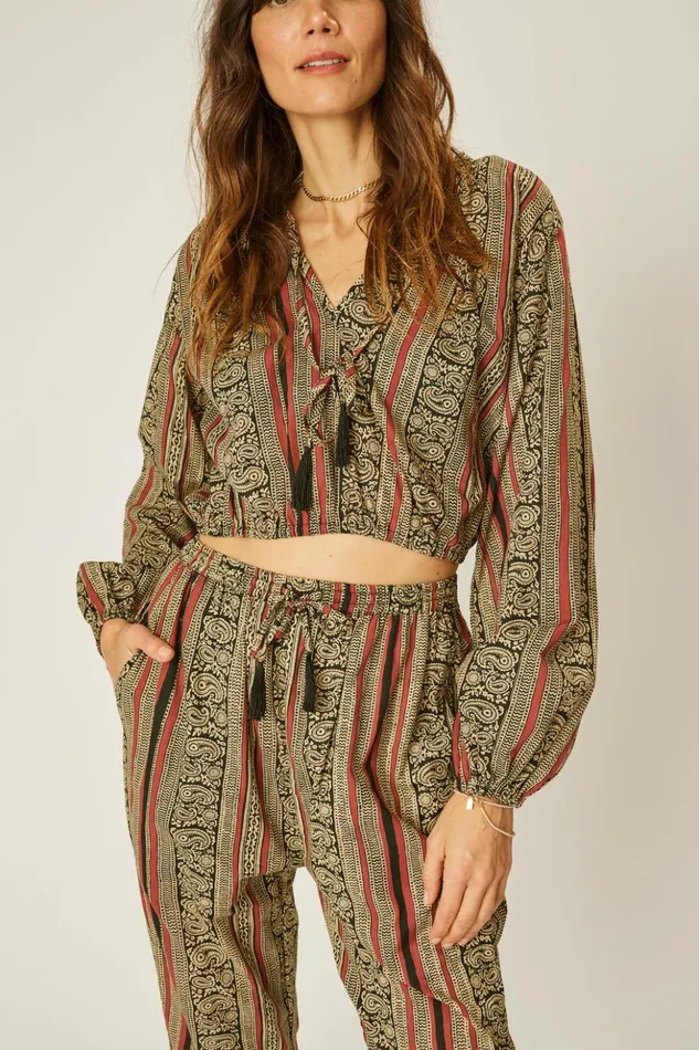 Bianca Pant Paisley Stripe Black Women Natalie Martin Bottoms Bianca Pant Paisley Stripe Black Women Natalie Martin Bottoms