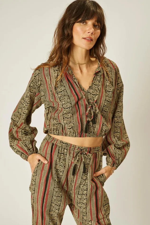 Bianca Pant Paisley Stripe Black Women Natalie Martin Bottoms Bianca Pant Paisley Stripe Black Women Natalie Martin Bottoms