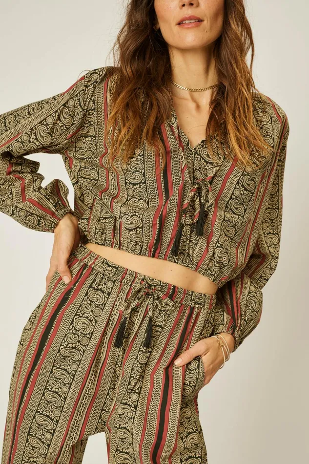 Bianca Pant Paisley Stripe Black Women Natalie Martin Bottoms Bianca Pant Paisley Stripe Black Women Natalie Martin Bottoms