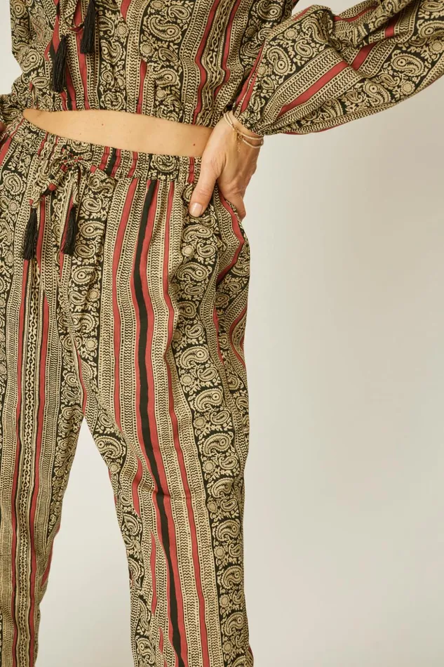Bianca Pant Paisley Stripe Black Women Natalie Martin Bottoms Bianca Pant Paisley Stripe Black Women Natalie Martin Bottoms