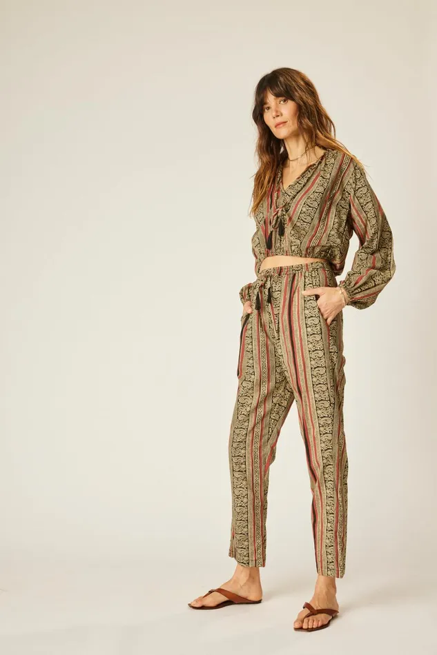 Bianca Pant Paisley Stripe Black Women Natalie Martin Bottoms Bianca Pant Paisley Stripe Black Women Natalie Martin Bottoms