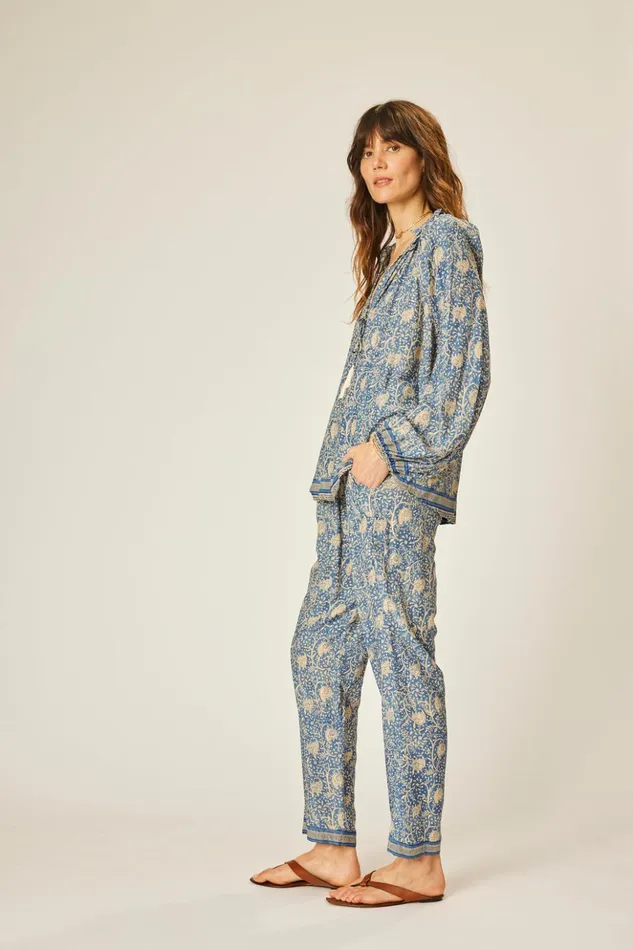Bianca Pant Water Lily Blue Women Natalie Martin Bottoms Bianca Pant Water Lily Blue Women Natalie Martin Bottoms