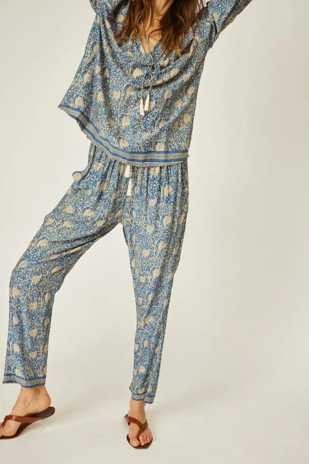 Bianca Pant Water Lily Blue Women Natalie Martin Bottoms Bianca Pant Water Lily Blue Women Natalie Martin Bottoms