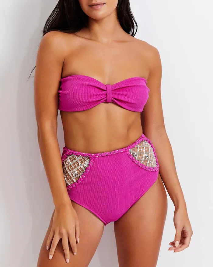 Bikinis Women Patbo HandBeaded Knit Bikini Bottom X Harrods Cerise