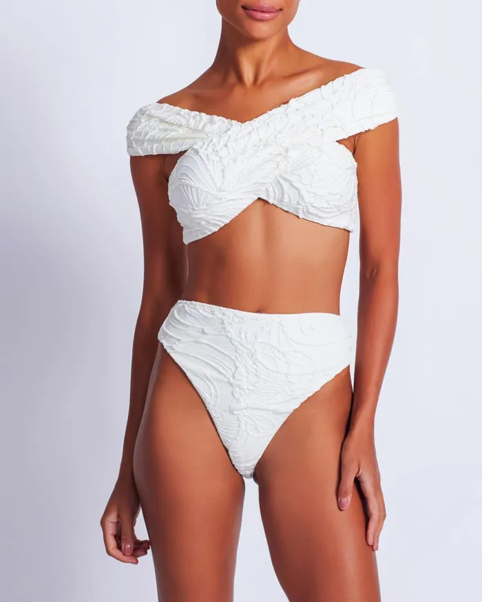Bikinis Women Patbo Jacquard High Leg Bikini Bottom White