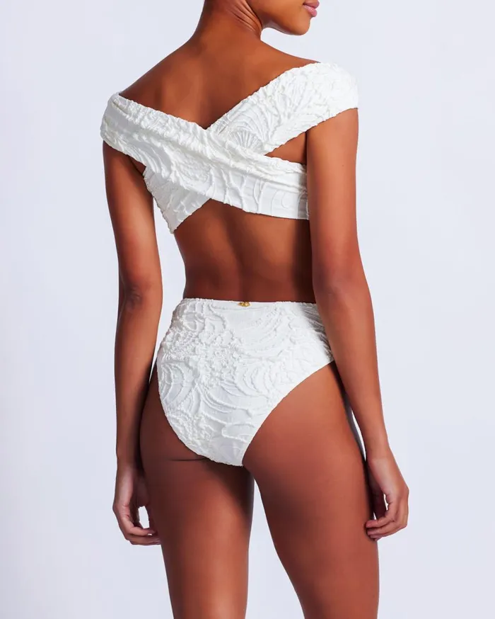 Bikinis Women Patbo Jacquard High Leg Bikini Bottom White