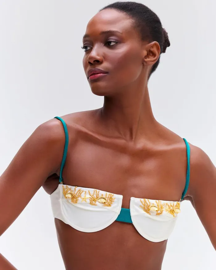 Bikinis Women Patbo Portofino HandBeaded Bikini Top Ivory