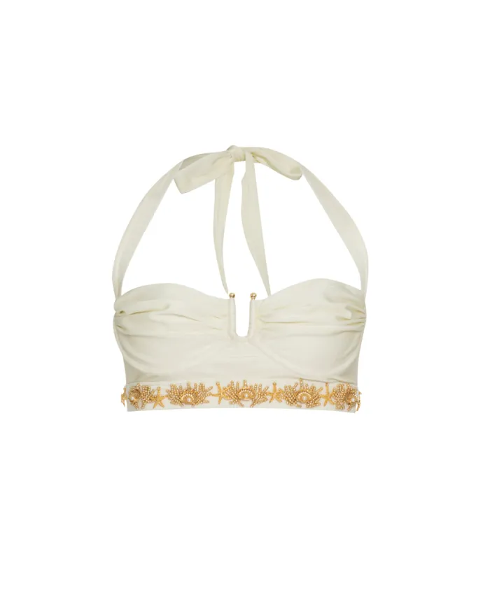 Bikinis Women Patbo Portofino HandBeaded Halterneck Top Ivory
