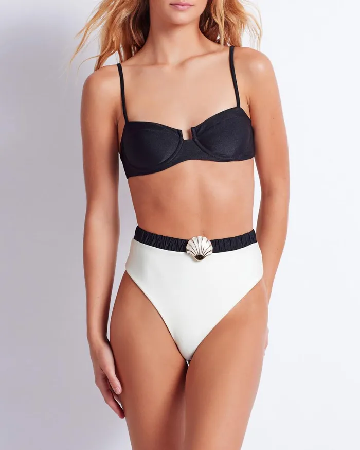 Bikinis Women Patbo Seashell High Cut Bikini Bottom Black White