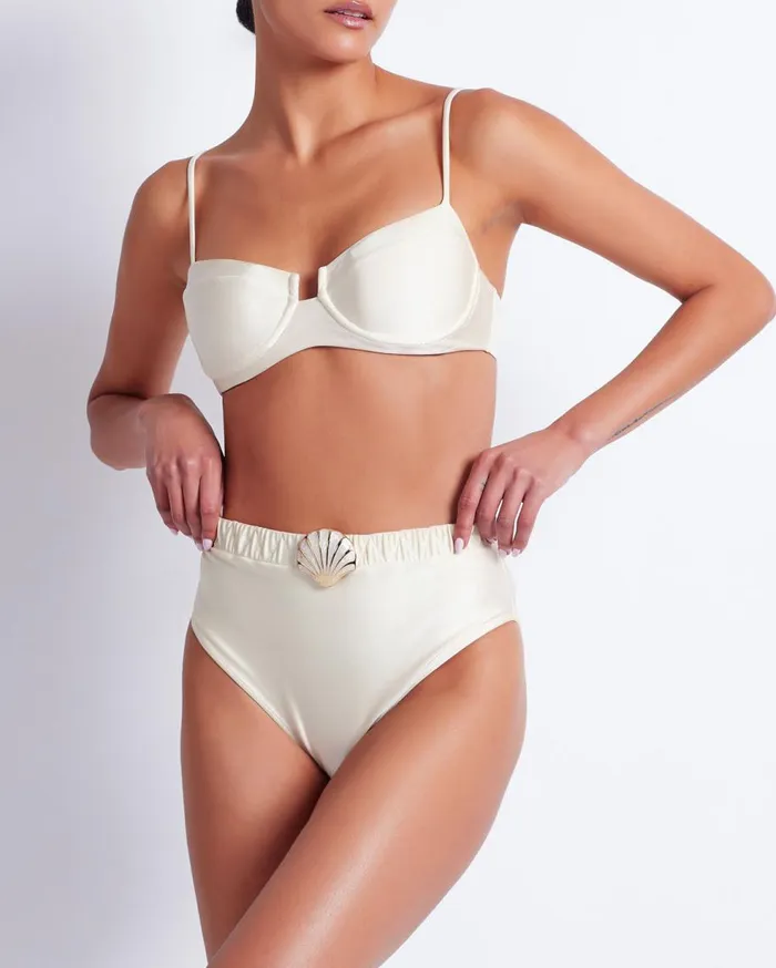 Bikinis Women Patbo Seashell High Cut Bikini Bottom Ivory