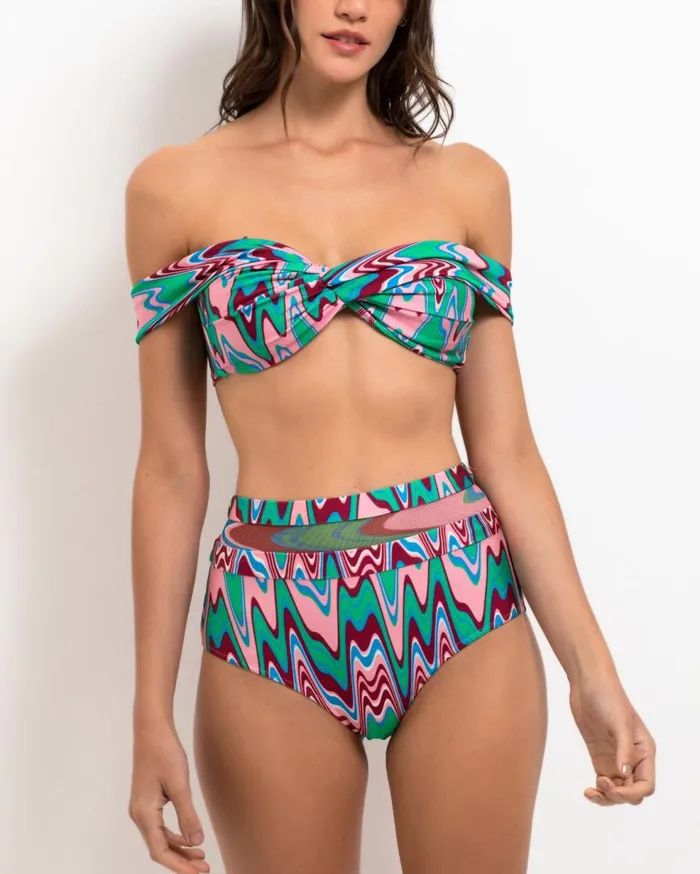 Bikinis Women Patbo Wave Printed Mesh Bikini Bottom Green Multi