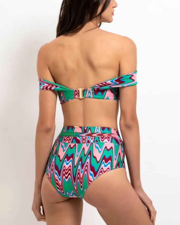 Bikinis Women Patbo Wave Printed Mesh Bikini Bottom Green Multi