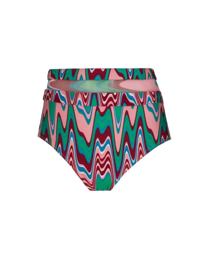 Bikinis Women Patbo Wave Printed Mesh Bikini Bottom Green Multi