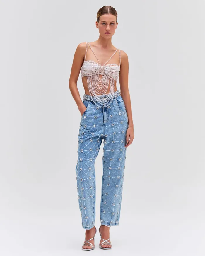Bottoms Women Patbo HandBeaded High Waist Jeans Denim