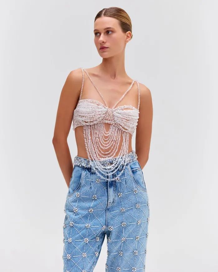 Bottoms Women Patbo HandBeaded High Waist Jeans Denim