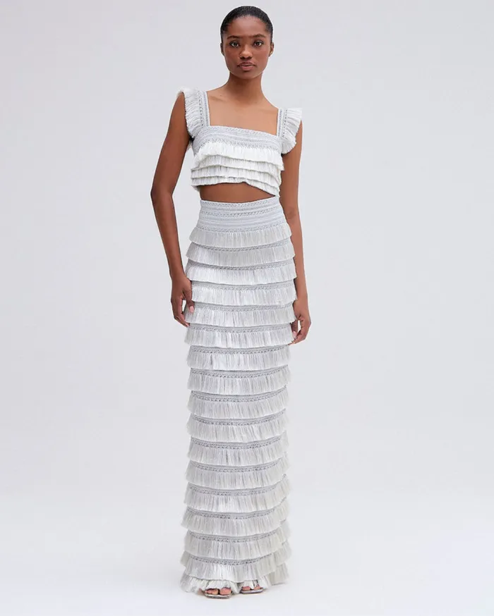 Bottoms Women Patbo Metallic Fringe Maxi Skirt Silver