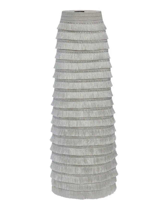 Bottoms Women Patbo Metallic Fringe Maxi Skirt Silver