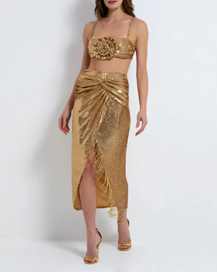 Bottoms Women Patbo Sequin Draped Midi Skirt Gold