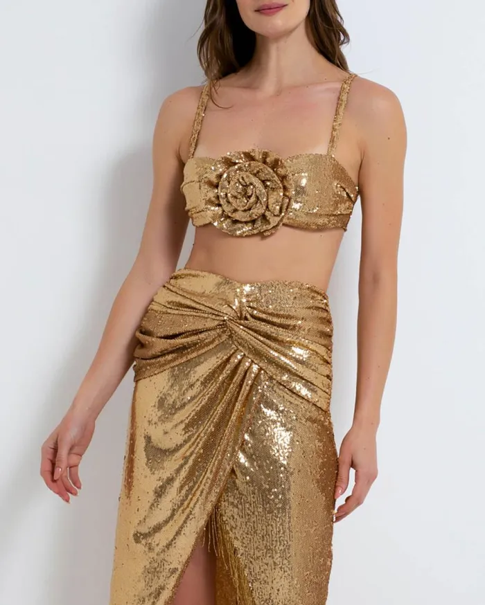 Bottoms Women Patbo Sequin Draped Midi Skirt Gold