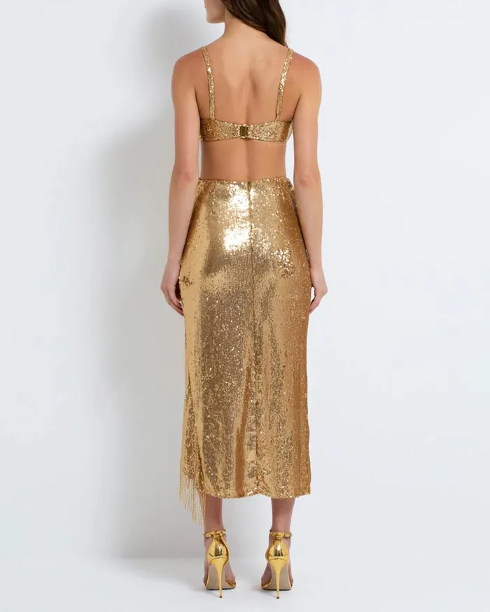 Bottoms Women Patbo Sequin Draped Midi Skirt Gold