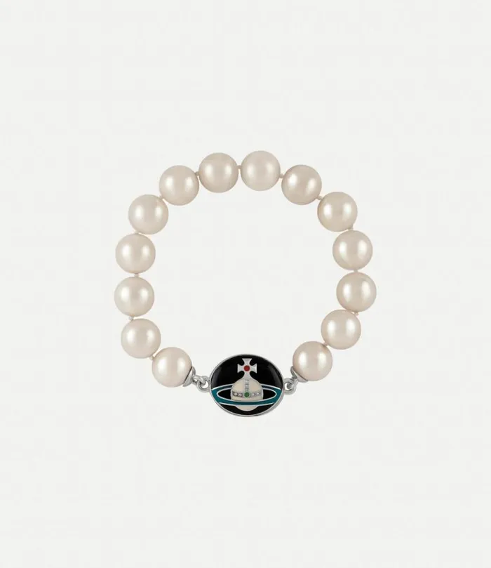 Bracelets Men Vivienne Westwood Man Loelia Large Pearl Bracelet In PlatinumBlackOffWhiteGreenRed Bracelets Men Vivienne Westwood Man Loelia Large Pearl Bracelet In PlatinumBlackOffWhiteGreenRed