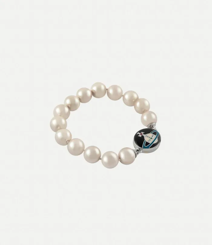 Bracelets Men Vivienne Westwood Man Loelia Large Pearl Bracelet In PlatinumBlackOffWhiteGreenRed