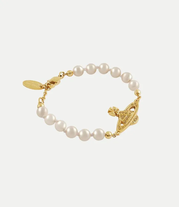 Bracelets Women Vivienne Westwood Mini Bas Relief Pearl Bracelet In GoldLightColoradoTopazPearl