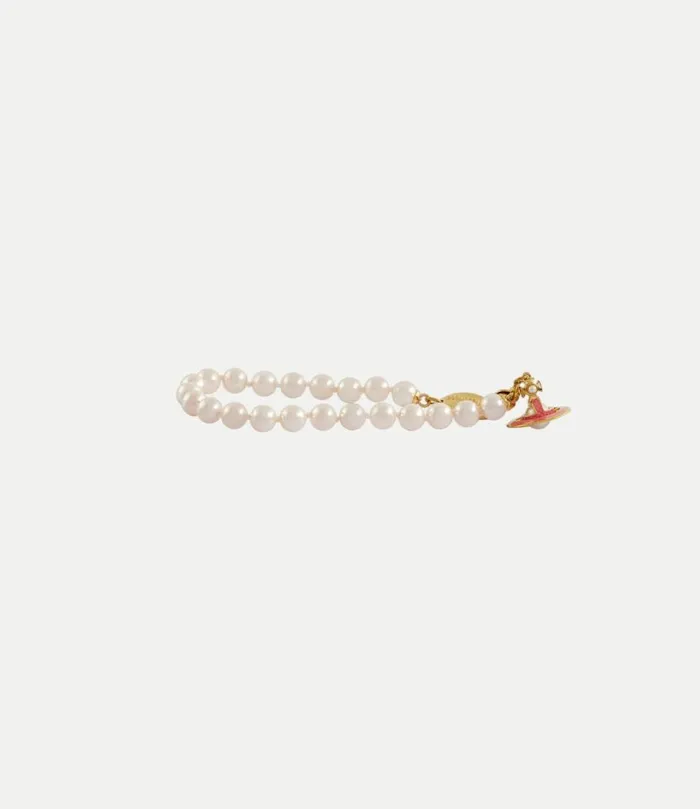 Bracelets Women Vivienne Westwood Simonetta Pearl Bracelet In GoldCreamrosePearlDarkPinkEnamel