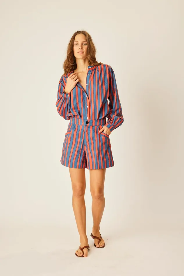 Christine Short Batik Stripe Blood Orange Women Natalie Martin Bottoms Christine Short Batik Stripe Blood Orange Women Natalie Martin Bottoms