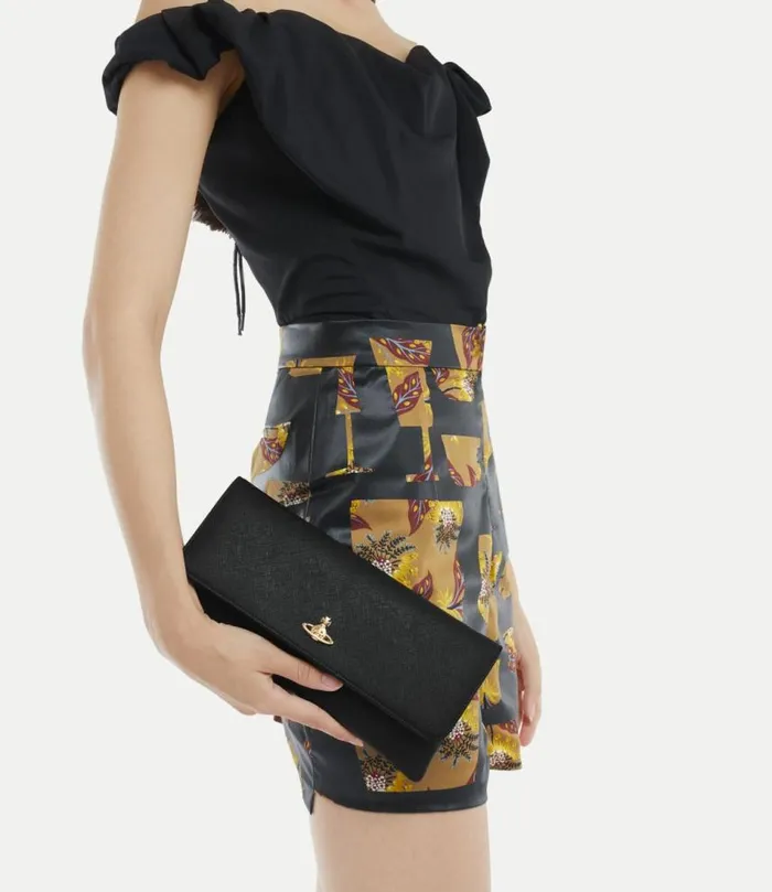 Clutches Women Vivienne Westwood Saffiano Clutch Bag With Flap In Black