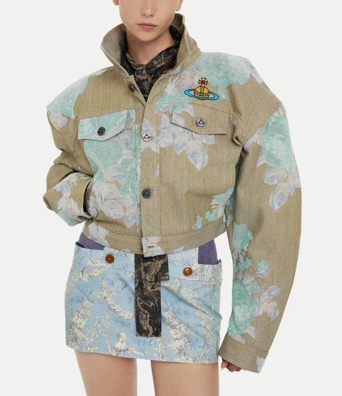 Coats And Jackets Women Vivienne Westwood Cropped Denim Boxer Jacker In Roses