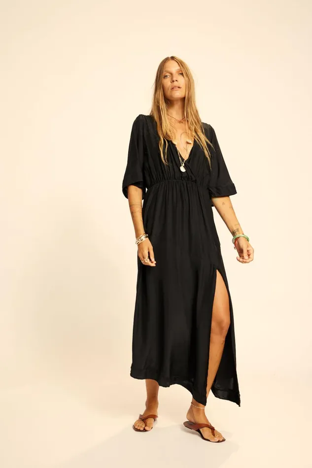 Coco Maxi Black Silk Women Natalie Martin Dresses