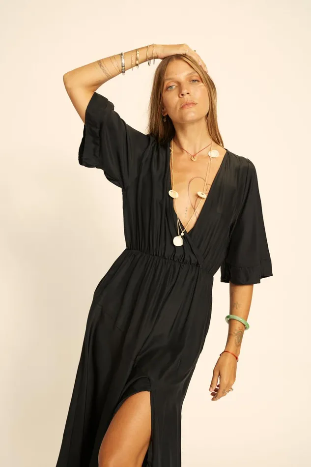 Coco Maxi Black Silk Women Natalie Martin Dresses