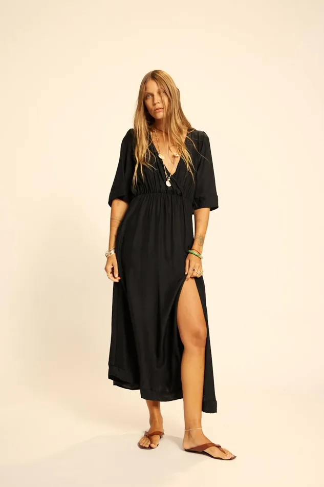 Coco Maxi Black Silk Women Natalie Martin Dresses