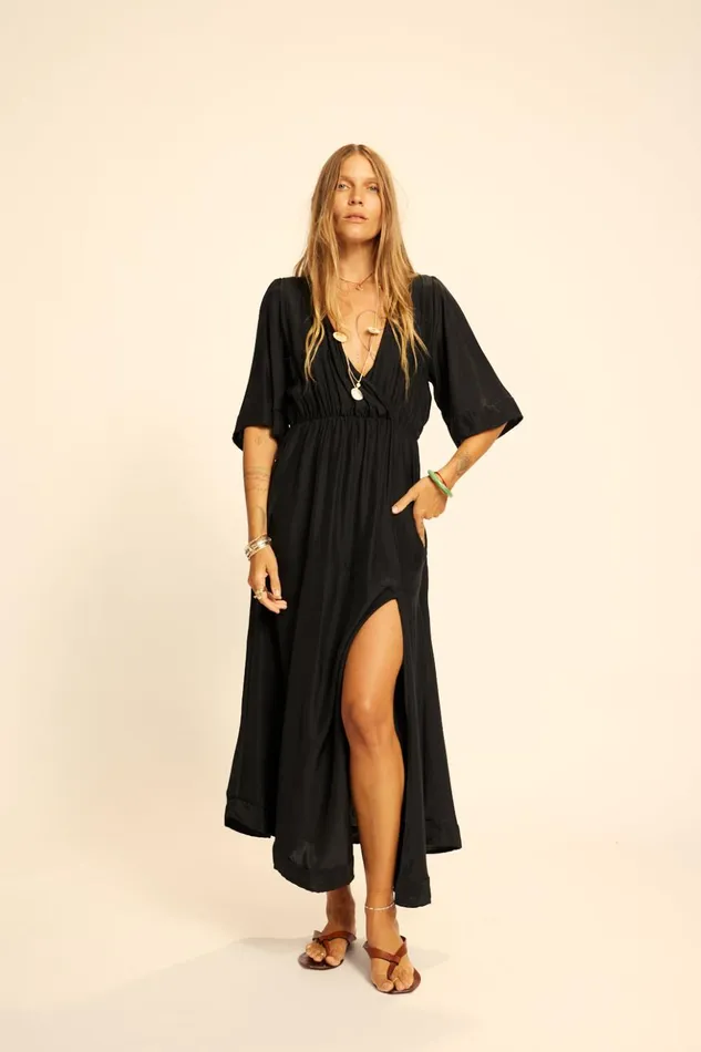 Coco Maxi Black Silk Women Natalie Martin Dresses