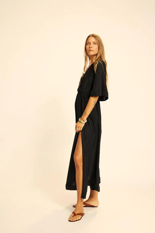 Coco Maxi Black Silk Women Natalie Martin Dresses