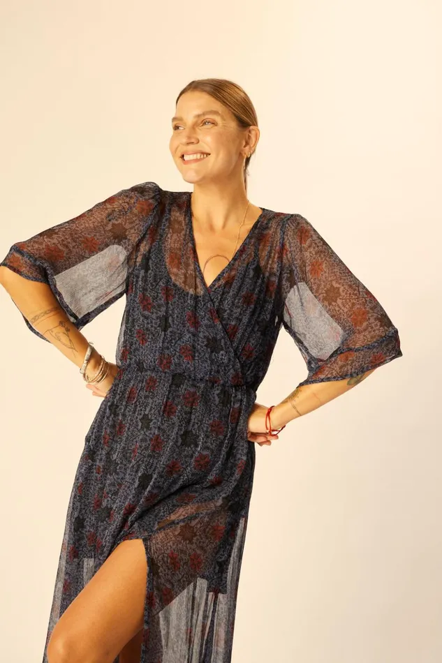 Coco Maxi Snowflake Steel Blue Women Natalie Martin Dresses