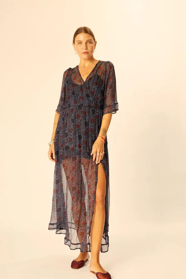 Coco Maxi Snowflake Steel Blue Women Natalie Martin Dresses