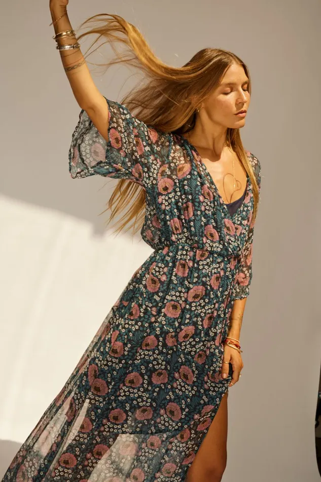 Coco Maxi Vintage Flowers Indigo Women Natalie Martin Dresses