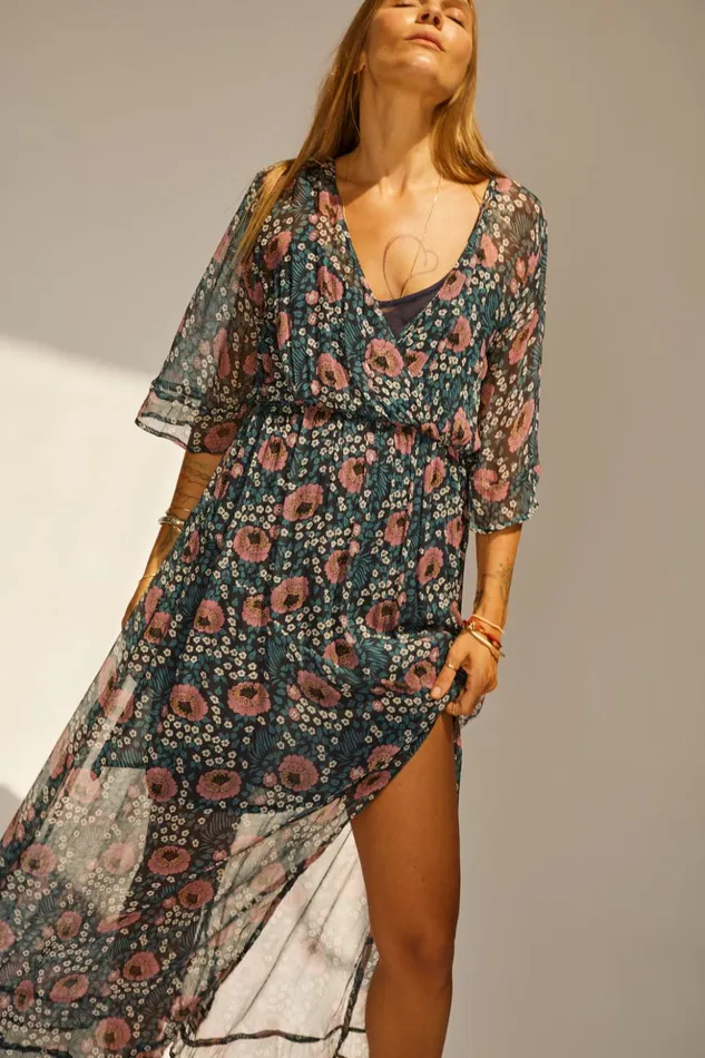Coco Maxi Vintage Flowers Indigo Women Natalie Martin Dresses
