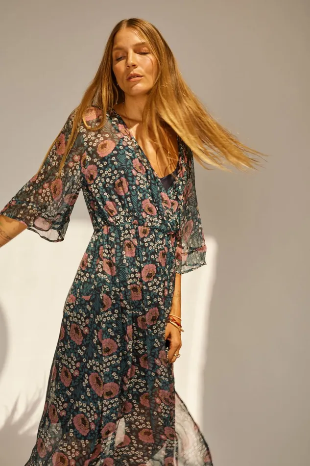 Coco Maxi Vintage Flowers Indigo Women Natalie Martin Dresses